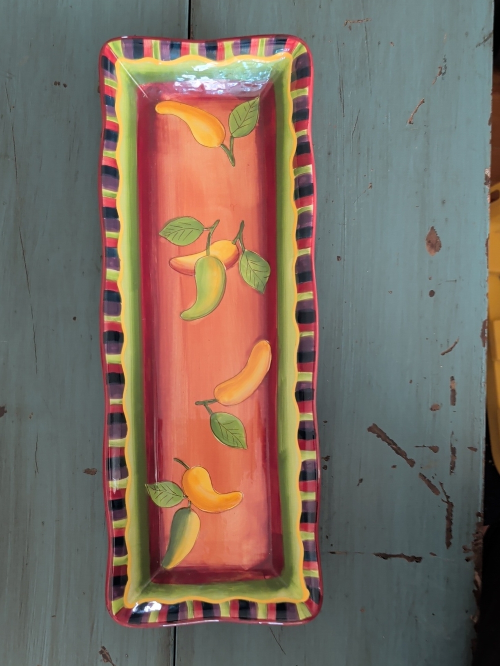 Hand-Painted Ceramic Serving Tray Chili Pepper Laurie Gates Ware